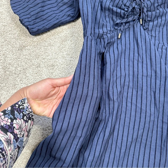 NWT MINKPINK Arielle Midi Dress Shortsleeve Striped Smocked Back Navy Black S - Picture 12 of 16